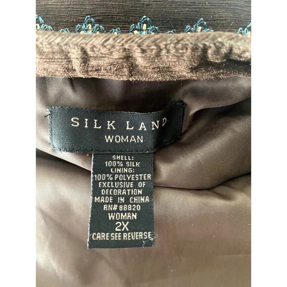 Silk Land Woman Brown Blue Beige Button Front Blazer Size 2x - Picture 4 of 11